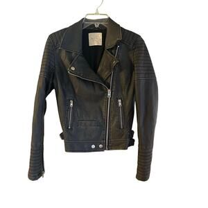 Altar'd State Jacket Womens Sz Small Black Faux Leather  Biker Motto streetwear